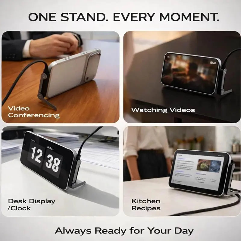 ⚡ 240W Fast Charging Cable — 2-in-1 Foldable Phone Stand, 90° Elbow Braided USB-C Cord