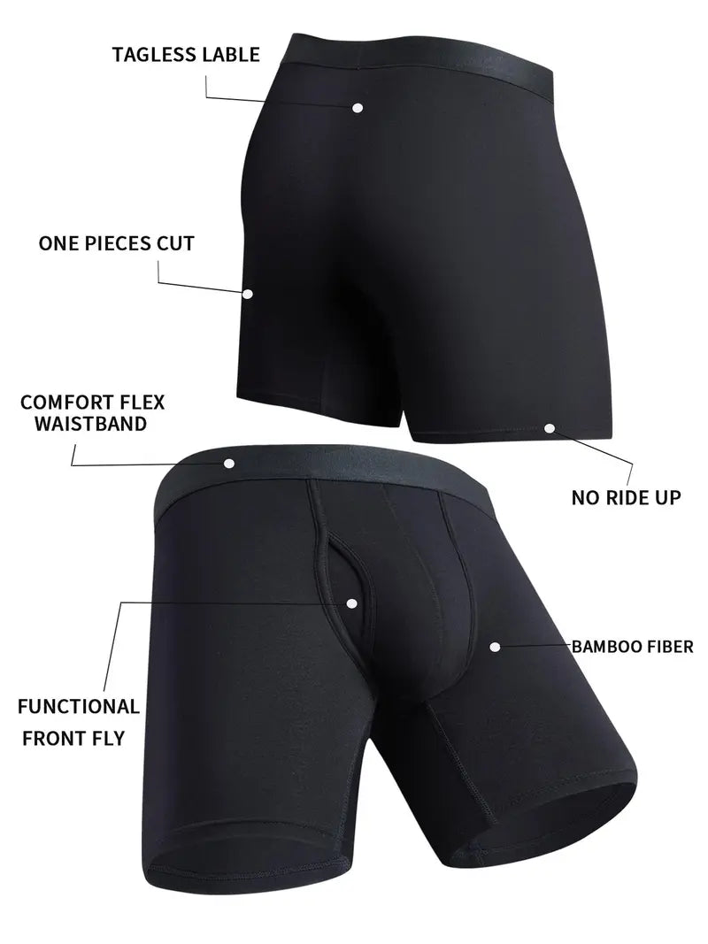 Men's Solid Color Bamboo Fiber Boxer Brief, Breathable Comfy Underwear for Daily Wear, Casual Men's Underwear for All Seasons, Stretchy Underwear, Base Underwear, Everyday Wear Underwear, Underwear Boxers, Underwear Boxers Set