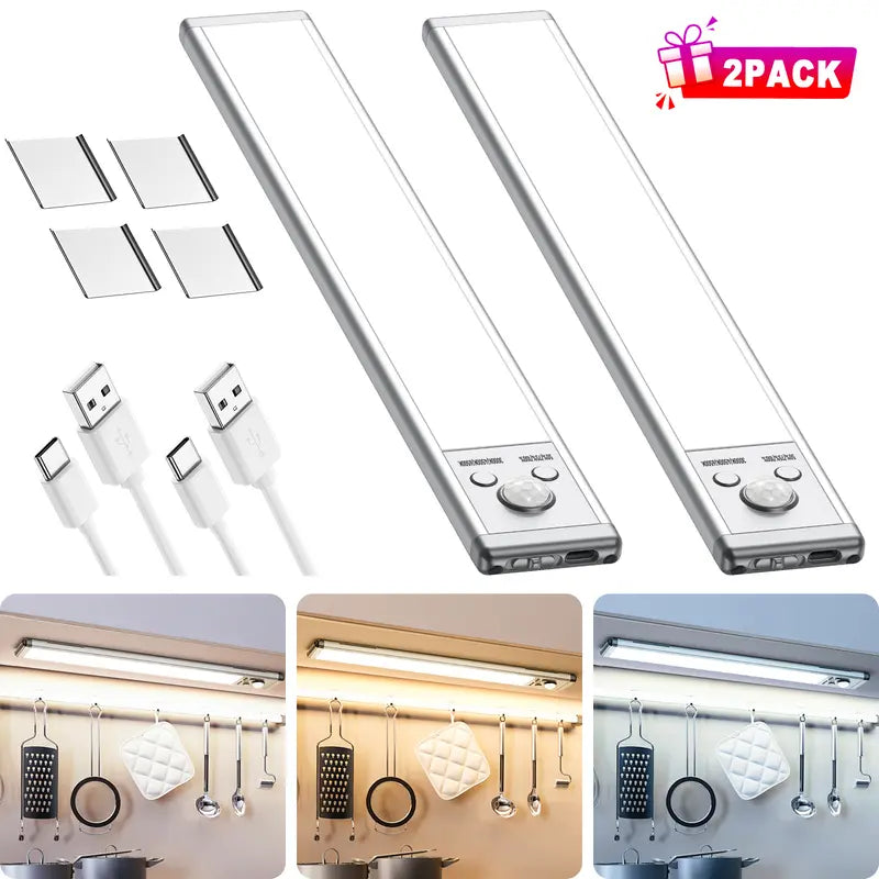 ✨Motion Sensor Under Cabinet Lights,1500mAh USB Rechargeable Night Light Indoor,Magnetic Mount Dimmable Closet Light for Kitchen,Wardrobe,Pantry,Bathroom,Stairs,Sink Cabinet,Garage