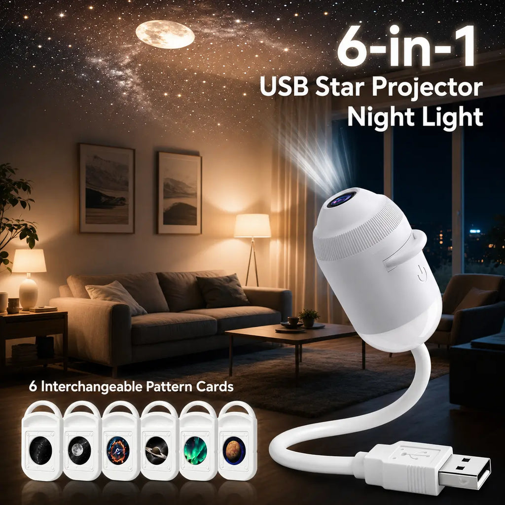 ✨Flexible Gooseneck Star Projector Lamp, USB Powered Galaxy Night Light with Swapable Pattern Cards, Kids Anti-fear Dark Light, Home & Car Decor, Birthday Present