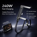 ⚡ 240W Fast Charging Cable — 2-in-1 Foldable Phone Stand, 90° Elbow Braided USB-C Cord