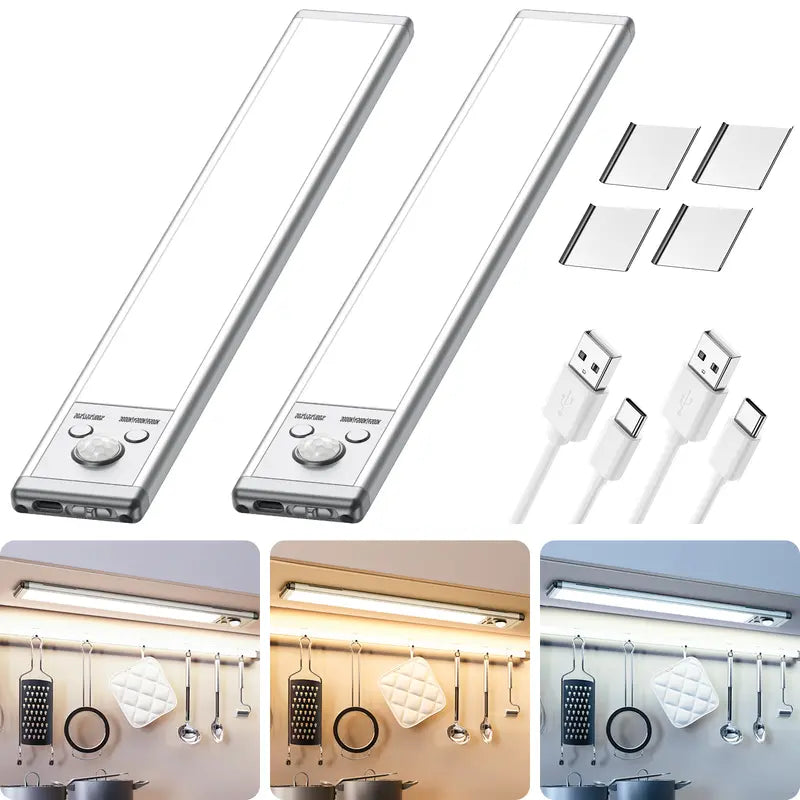 ✨Motion Sensor Under Cabinet Lights,1500mAh USB Rechargeable Night Light Indoor,Magnetic Mount Dimmable Closet Light for Kitchen,Wardrobe,Pantry,Bathroom,Stairs,Sink Cabinet,Garage