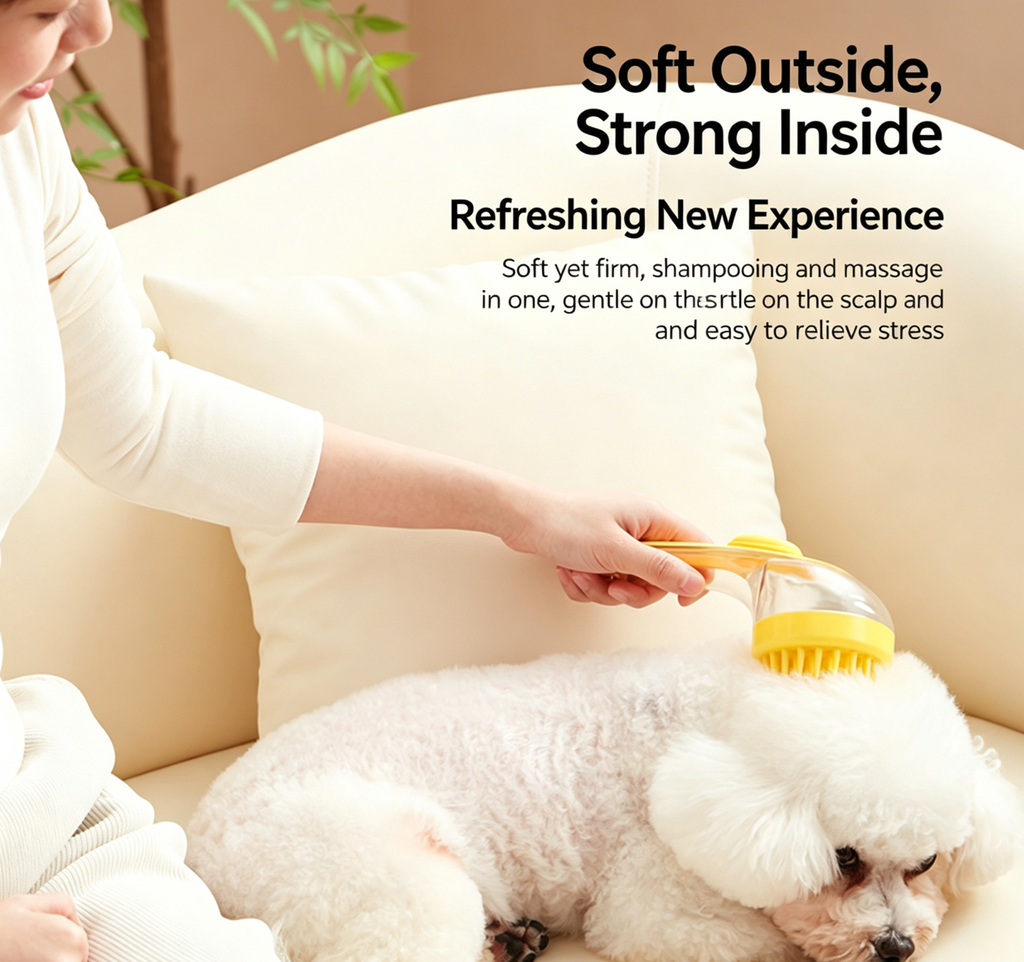 ✨2026 New 2-in-1 Pet Bath & Grooming Brush | Built-in Soap Dispenser | 8in×3in×4in | Gentle Massage Deshedding Tool for Dogs & Cats, Boost Blood Circulation & Enhance Hair Care