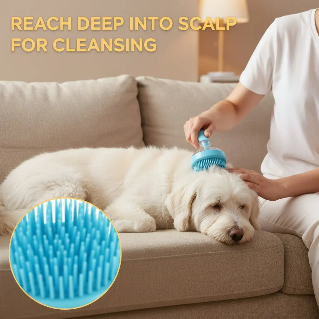 ✨2026 New 2-in-1 Pet Bath & Grooming Brush | Built-in Soap Dispenser | 8in×3in×4in | Gentle Massage Deshedding Tool for Dogs & Cats, Boost Blood Circulation & Enhance Hair Care