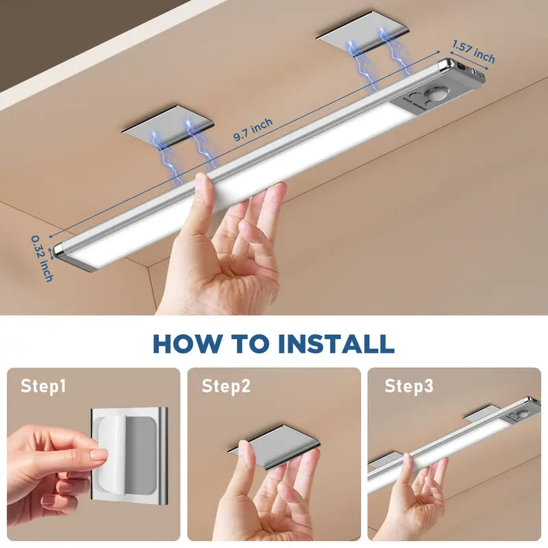 ✨Motion Sensor Under Cabinet Lights,1500mAh USB Rechargeable Night Light Indoor,Magnetic Mount Dimmable Closet Light for Kitchen,Wardrobe,Pantry,Bathroom,Stairs,Sink Cabinet,Garage