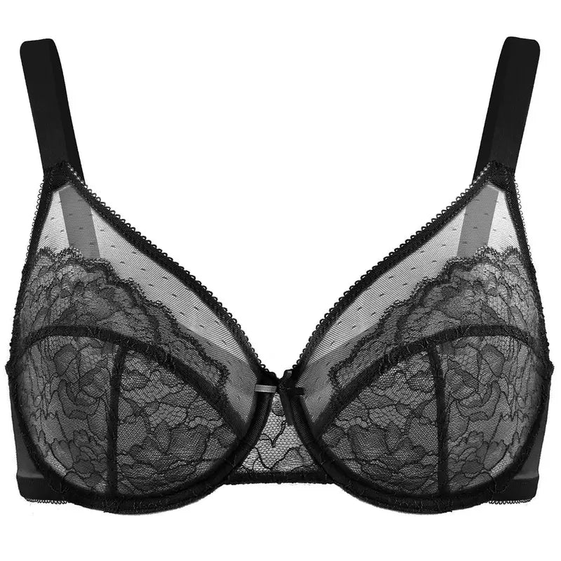 Floral Lace Unlined Comfort Non-padded Full Coverage Plus Size Underwire Bra Adjustable Straps The Adapter Cup Anti-Cookie-Cutter Bra