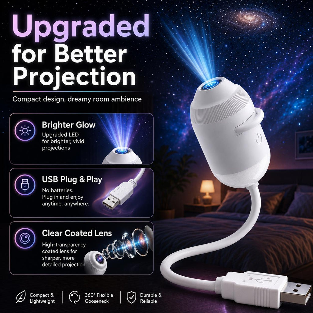 ✨Flexible Gooseneck Star Projector Lamp, USB Powered Galaxy Night Light with Swapable Pattern Cards, Kids Anti-fear Dark Light, Home & Car Decor, Birthday Present