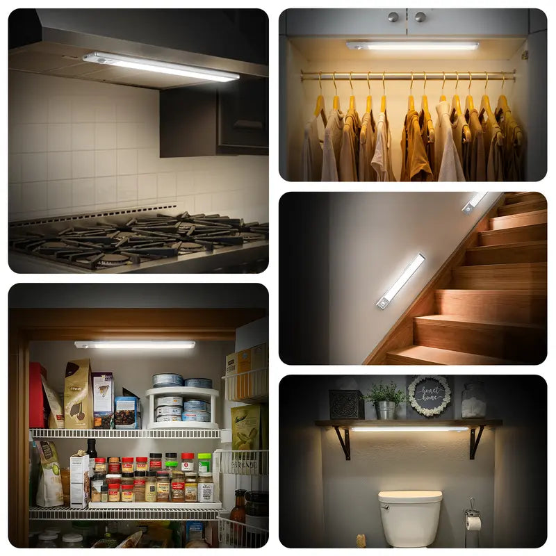 ✨Motion Sensor Under Cabinet Lights,1500mAh USB Rechargeable Night Light Indoor,Magnetic Mount Dimmable Closet Light for Kitchen,Wardrobe,Pantry,Bathroom,Stairs,Sink Cabinet,Garage